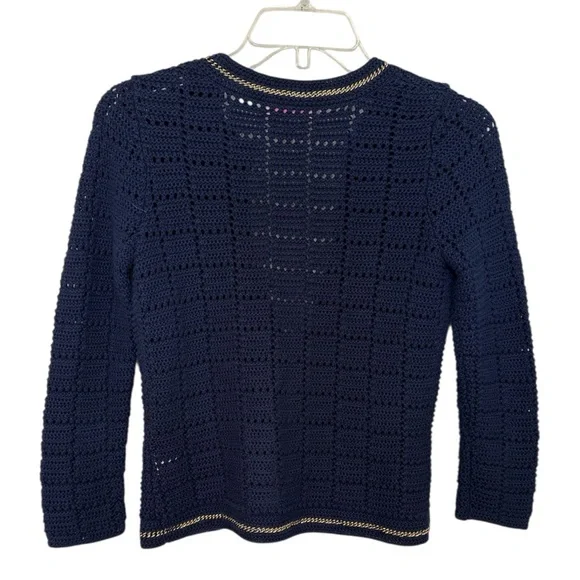 Lily Pulitzer navy cardigan with gold chain accents XS EUC DH-15 - Picture 3 of 6